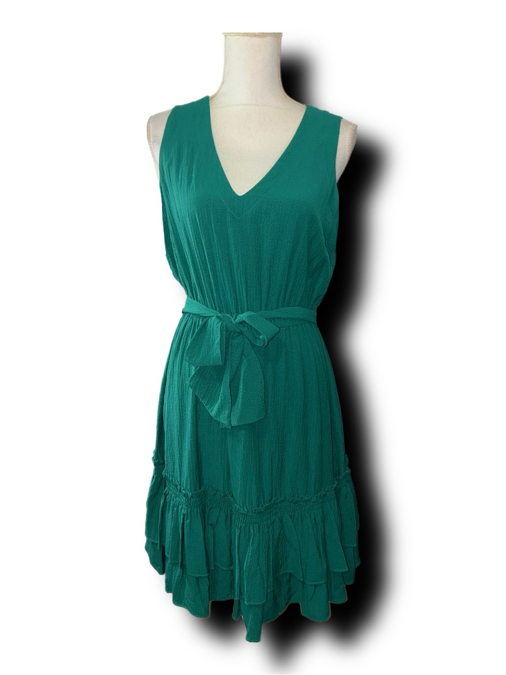 NWT Calvin Klein V-Neck Tiered Fit & Flare A-Line Dress w Ruffle Details